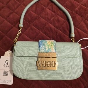 Pastel Green Shoulder Bag with Colorful Strap